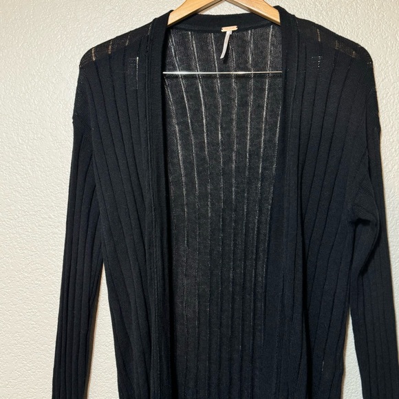 Free People Black Ribby Rib Long Open Cardigan Size M - Picture 8 of 11